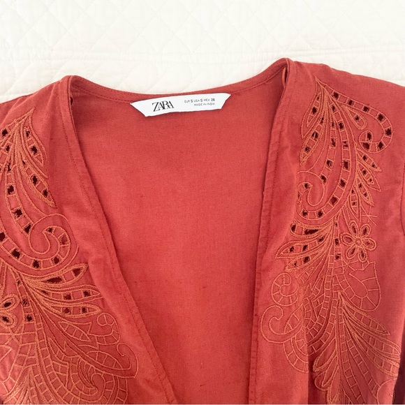 Zara Terracotta Embroidered Button Front Midi Dress - Picture 5 of 15